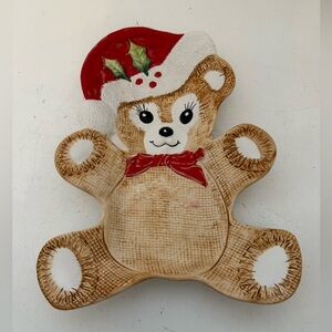 Vintage Christmas Bear ceramic plate. Made in Italy.